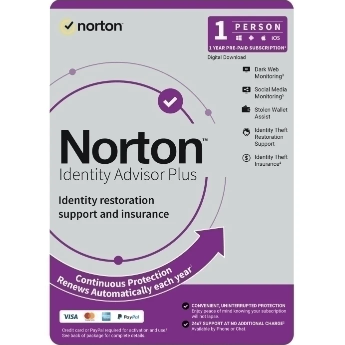 Norton Identity Advisor Plus 1 User 1 Year Subscription