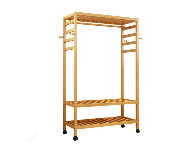 Garment Clothes Rail Scarf Cart Coat Rack Rolling Wooden Stand