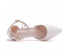 Lookbook Pointed Toe 7.5cm High Heel Pearl Ankle Strap Wedding Dress Pump-White