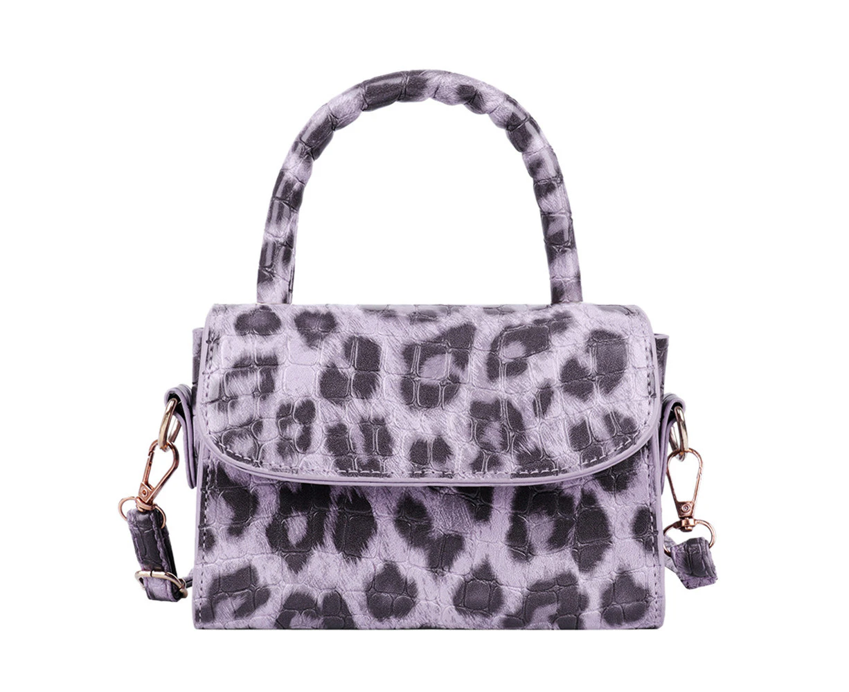 Portable Women Handbag PU Leather Lady Leopard Print Small Daily Shoulder Bag Youth Ladies Simple Versatile Bag (purple)