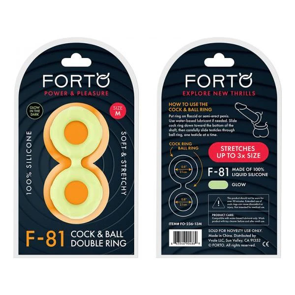 Forto F 81: Double Ring Liquid Silicone 47mm Glow In The Dark Penis And Testicle Enhancer Pleasure Toy For Men Blue