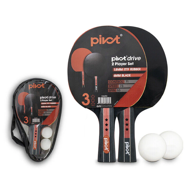 Pivot Drive 3 Star 2 Player Table Tennis/Pin Pong Set w/2 Racquet Bats/2 Balls