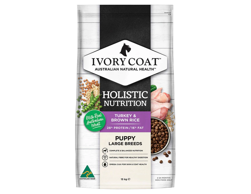Ivory Coat Holistic Nutrition Large Breed Puppy Turkey & Brown Rice Dry Dog Food 15kg
