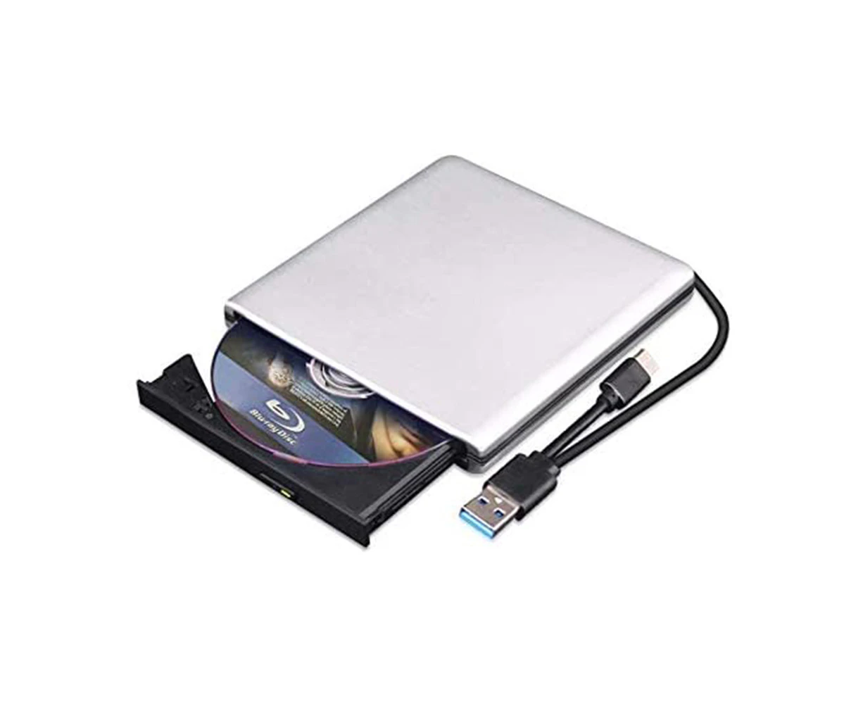 External Blu Ray DVD Drive 3D, USB 3.0 and Type-C Bluray CD DVD Reader Slim Optical Portable Blu-ray-USB Charge