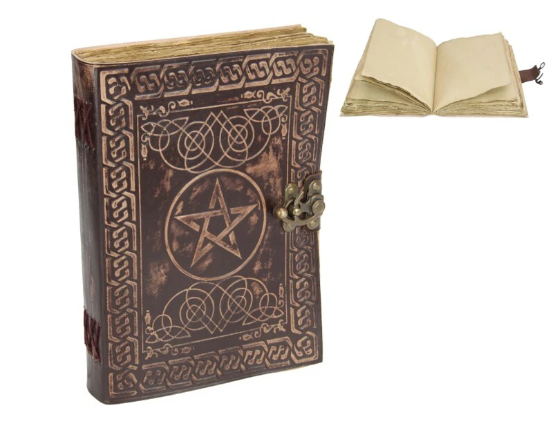 Brown Antique Paper Leather Journal/Spell Book 26cm with Pentagram (10x7")