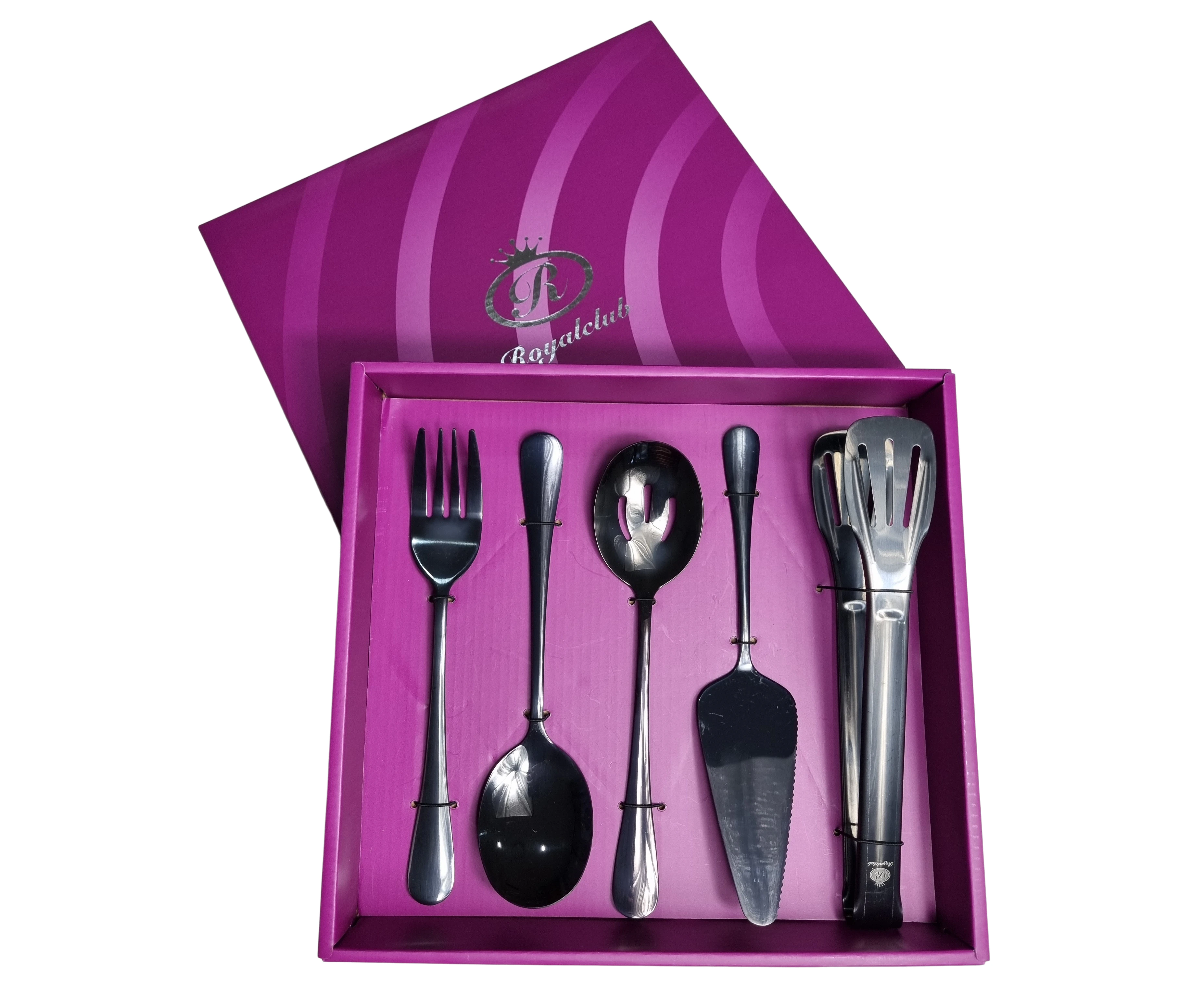 Royalclub Stainless Steel 5 pcs Serving Flatware Sets in 5 Colours - Black