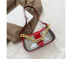 Fashion Women Transparent Patchwork Shoulder Underarm Bag Casual Ladies Thick Chain Small Handbags (red)