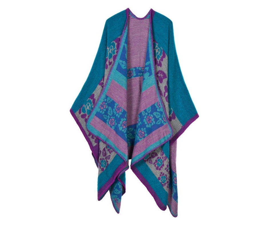 Lookbook Womens Winter Reversible Oversized Blanket Cape Shawl-Flower HaQing