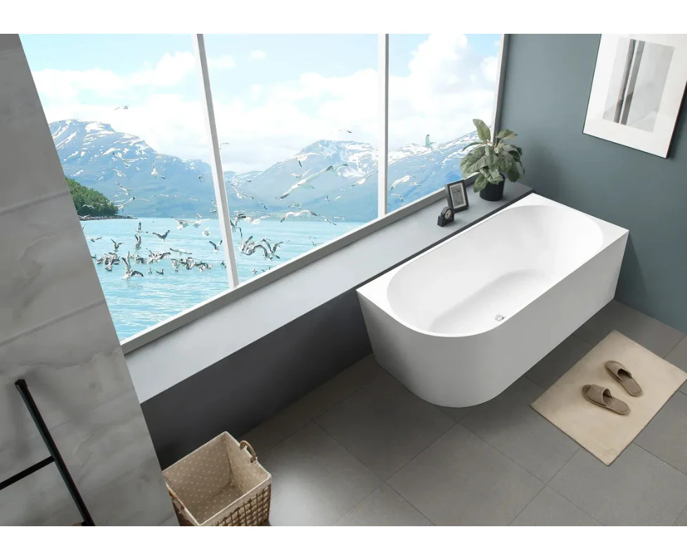 1500*750*600mm Matt White Acrylic Right Corner Back to Wall Freestanding Bathtub