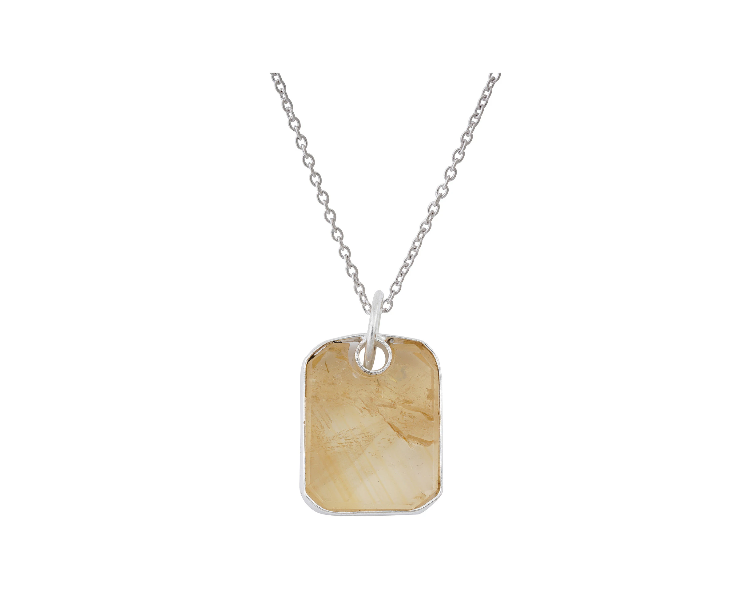 Citrine Pendant in rectangular shape for Men handmade in Silver 925