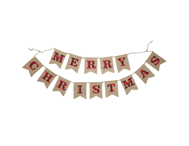 Burlap Bunting with Red and Black Plaid Merry Christmas