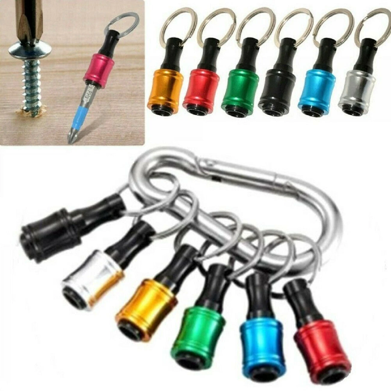 6pcs Bit Holder Screwdriver Adapter 6.35mm Hex Shank Drill Screws Portable Drill Bit Extension Bar with Keychain for Storage and Quick Release of Drill ...