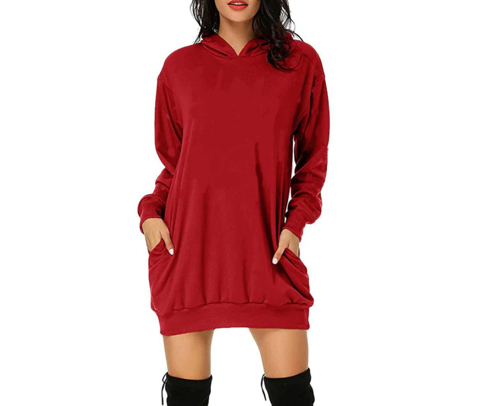 Women's Longsleeve Hoodies with Pockets - Red