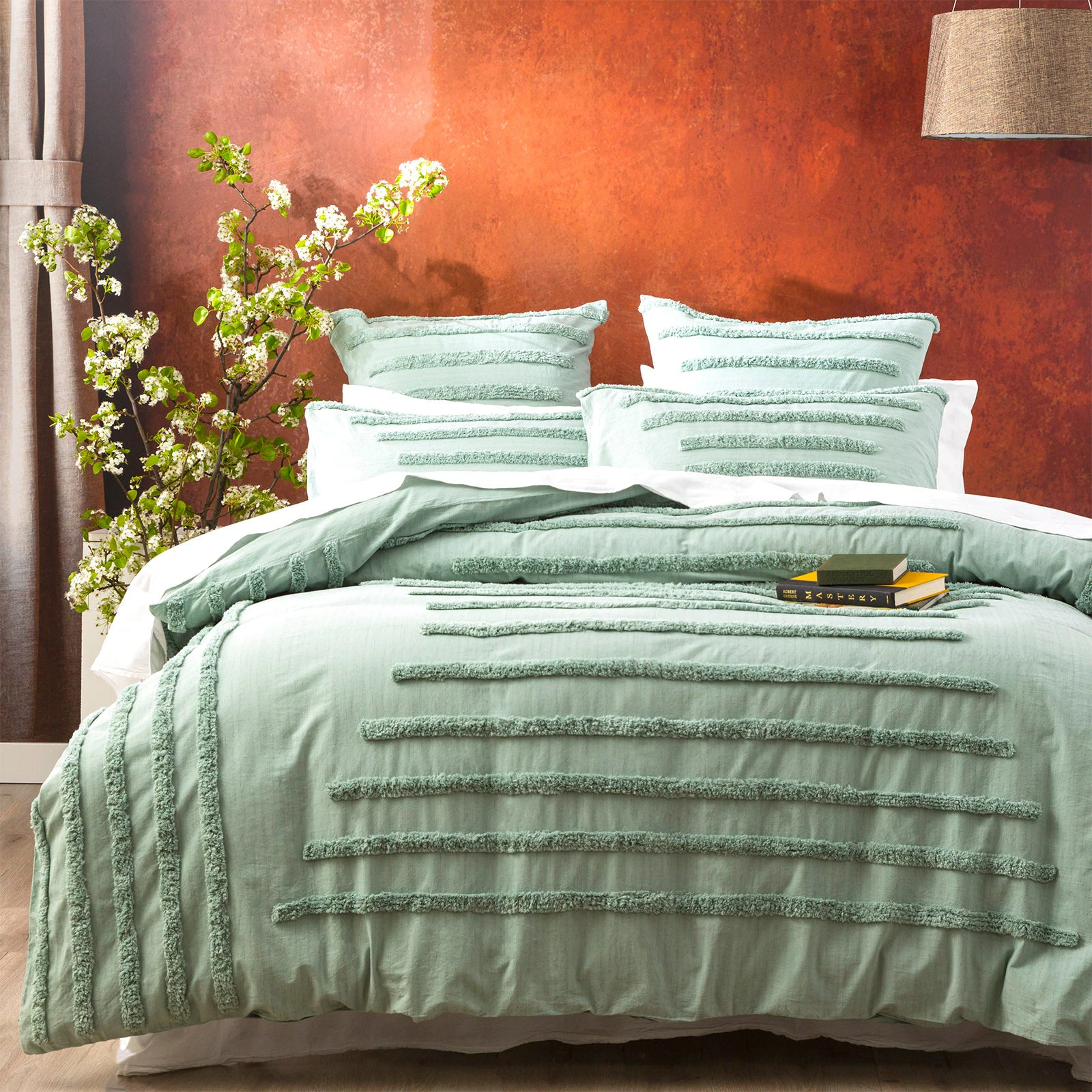 Premium 100% Cotton Vintage Washed Tufted Quilt Cover Set by Renee Taylor | 4 Sizes - 4 Colours - Sage