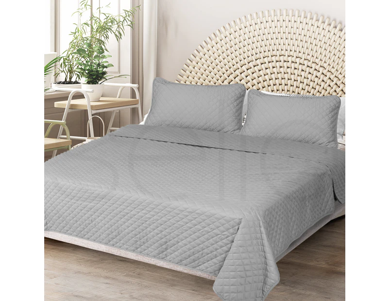 Luxore Diamond Quilted 3pc All Season Coverlet Set | 300GSM Comforter Bedspread Set | 2 Colours - 2 Sizes - Grey