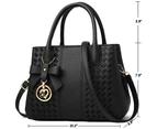 Nevenka Fashion Womens PU Leather Embroidered Handbags Shoulder Tote Bags-Black