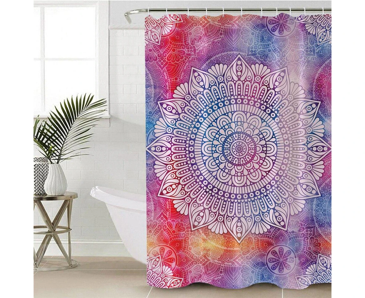 White Mandala Over Purplish Background Shower Curtain and Bath Mat Set