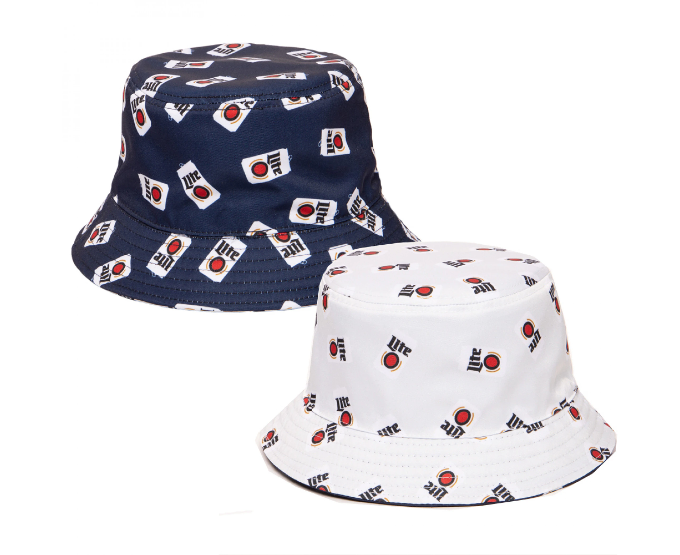 Miller Lite Beer Cans All Over Reversible Text Bucket Hat