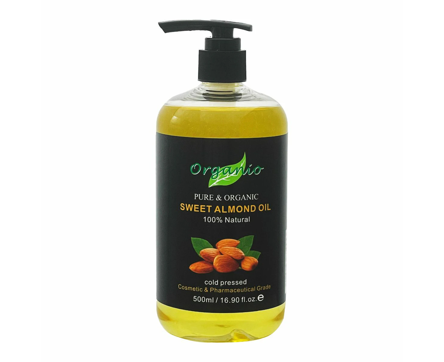 ORGANIC SWEET ALMOND OIL, COLD-PRESSED, 100% PURE, NATURAL (Cosmetic & Pharmaceutical  grade) - 500ml, With Pump