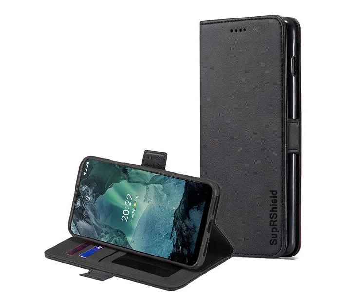 For Nokia G21 SupRShield Wallet Leather Card Holder Flip Protective Shockproof Magnetic Case Cover (Black)