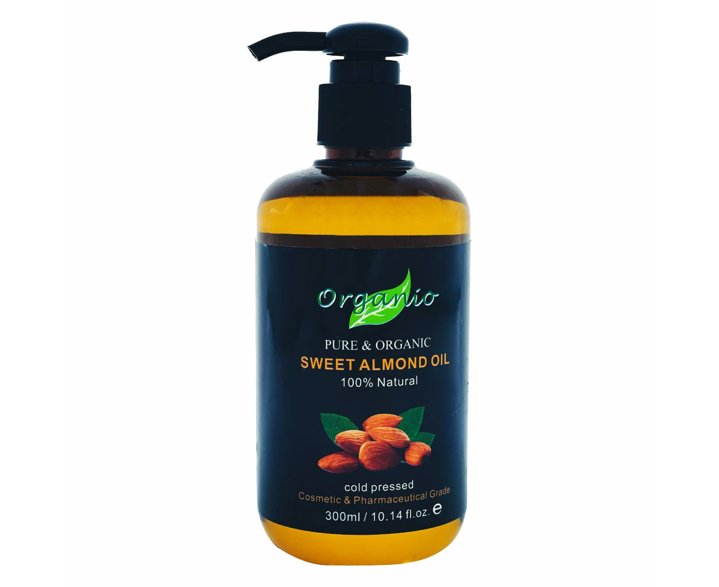 ORGANIC SWEET ALMOND OIL, COLD-PRESSED, 100% PURE, NATURAL (Cosmetic & Pharmaceutical  grade) - 300ml, With Pump