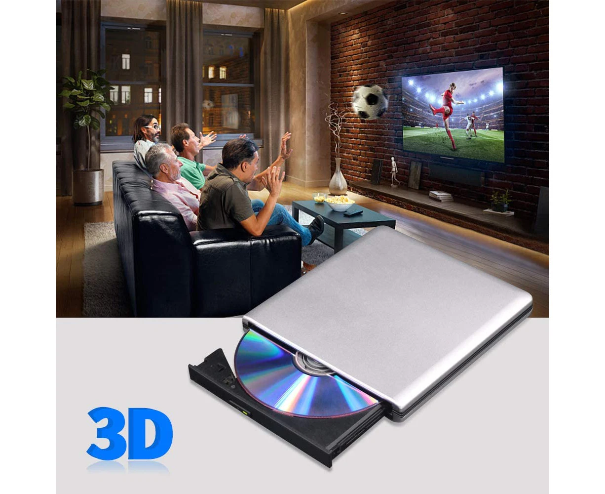 External Blu Ray DVD Drive 3D, USB 3.0 and Type-C Blu Ray CD DVD Reader Slim Optical Portable Blu-ray Drive