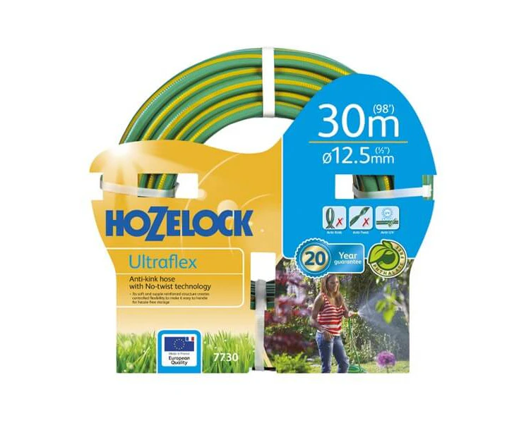 Hozelock Ultraflex Knitted GREEN Garden Hose 12.5mm x 30m with fittings-7730