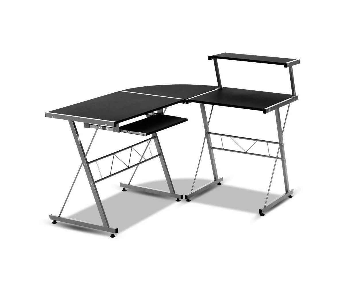 Artiss Corner Metal Pull Out Table Desk - Black