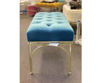 Premium rec tufted bath stool velvet ottoman with gold legs 47H -sea blue