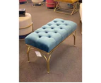Premium rec tufted bath stool velvet ottoman with gold legs 47H -sea blue
