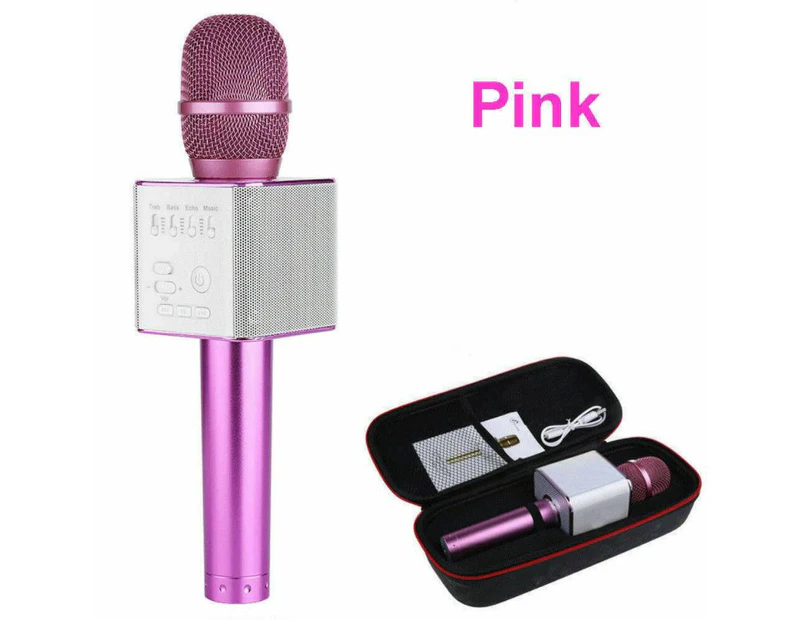 Wireless Bluetooth Karaoke Microphone Speaker Handheld Mic USB Player KTV Q9 - Pink