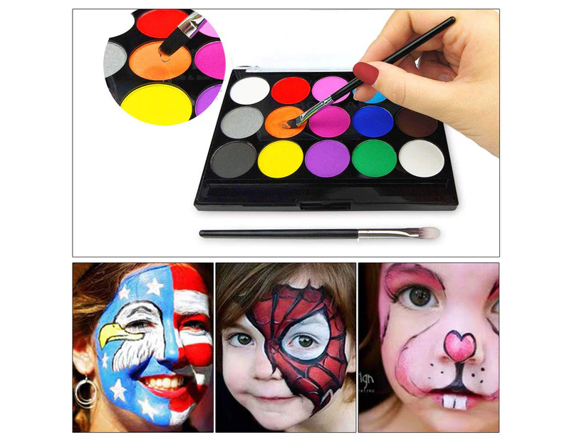 15 Colours Make-Up Palette 2 pens + 4 templates Children's Face Paint Set for Children