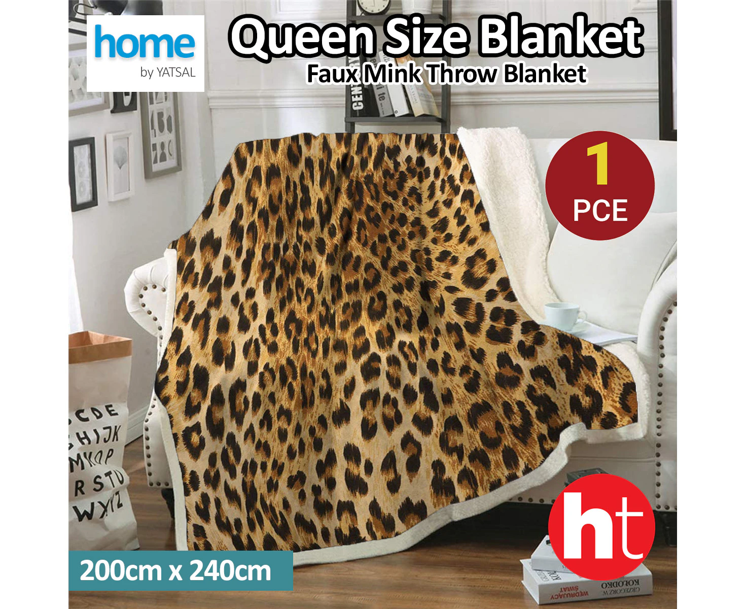 Home by Yatsal – Queen Size Blanket, Leopard Animal Print, Faux Mink Throw Blanket, Extra Warm and Soft Bedding, Comfy Sherpa for Sofa, Couch, Bed – 200cm