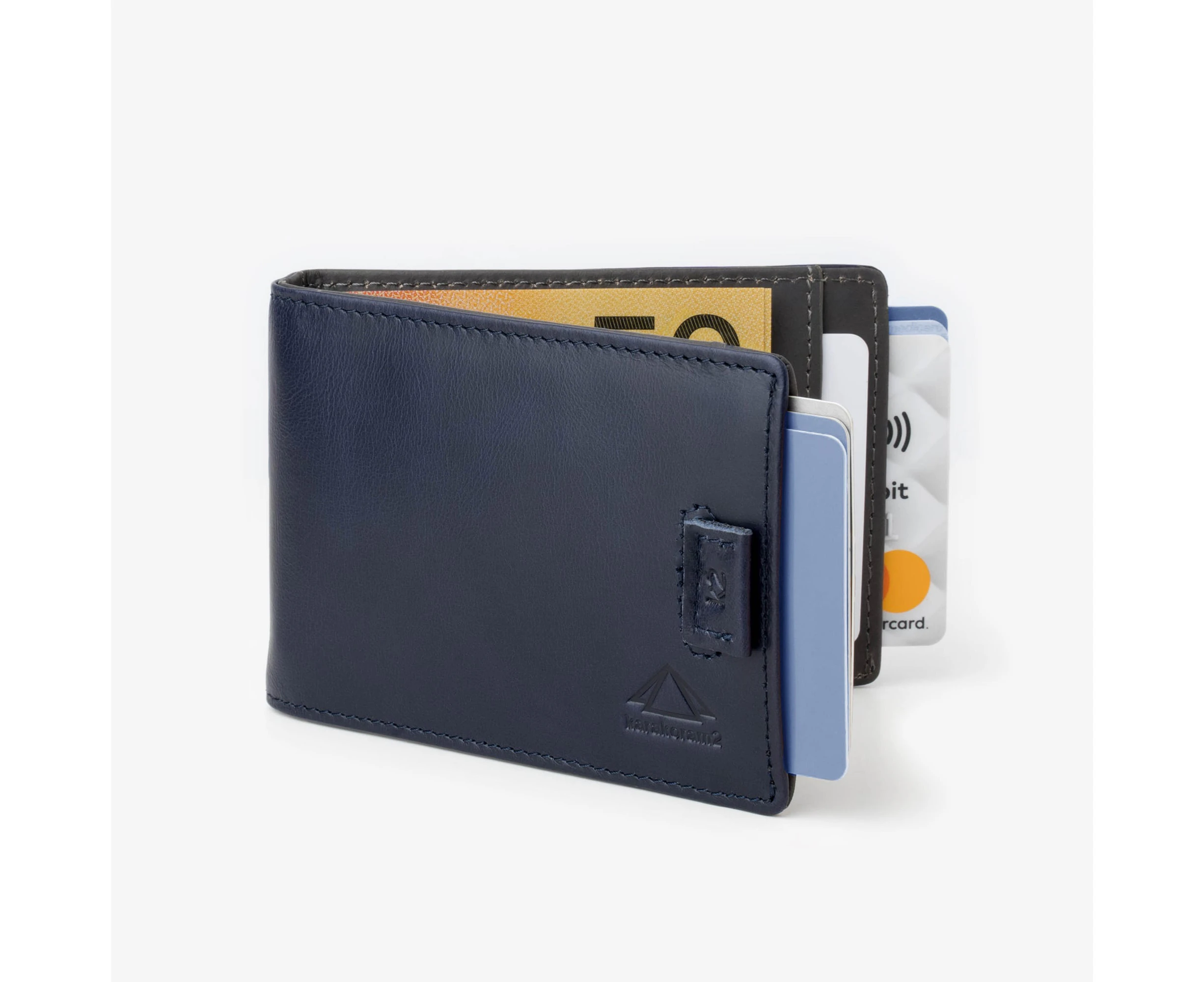 Slim Line - Men's Money clip slim leather wallet - Navy Charcoal 2 Tone