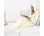 Hoodie Blanket Oversized Wearable Throw Blanket for Men and Women-Beige