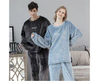 Amoretu Crew Neck Flannel Pajamas Set for Women-Haze Blue
