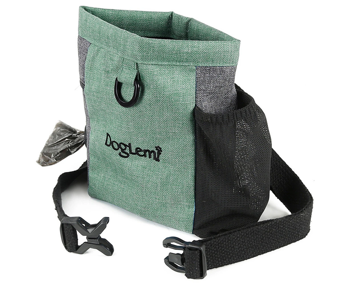 Dog Treat Training Pouch Built-in Poop Bag Dispenser - Green