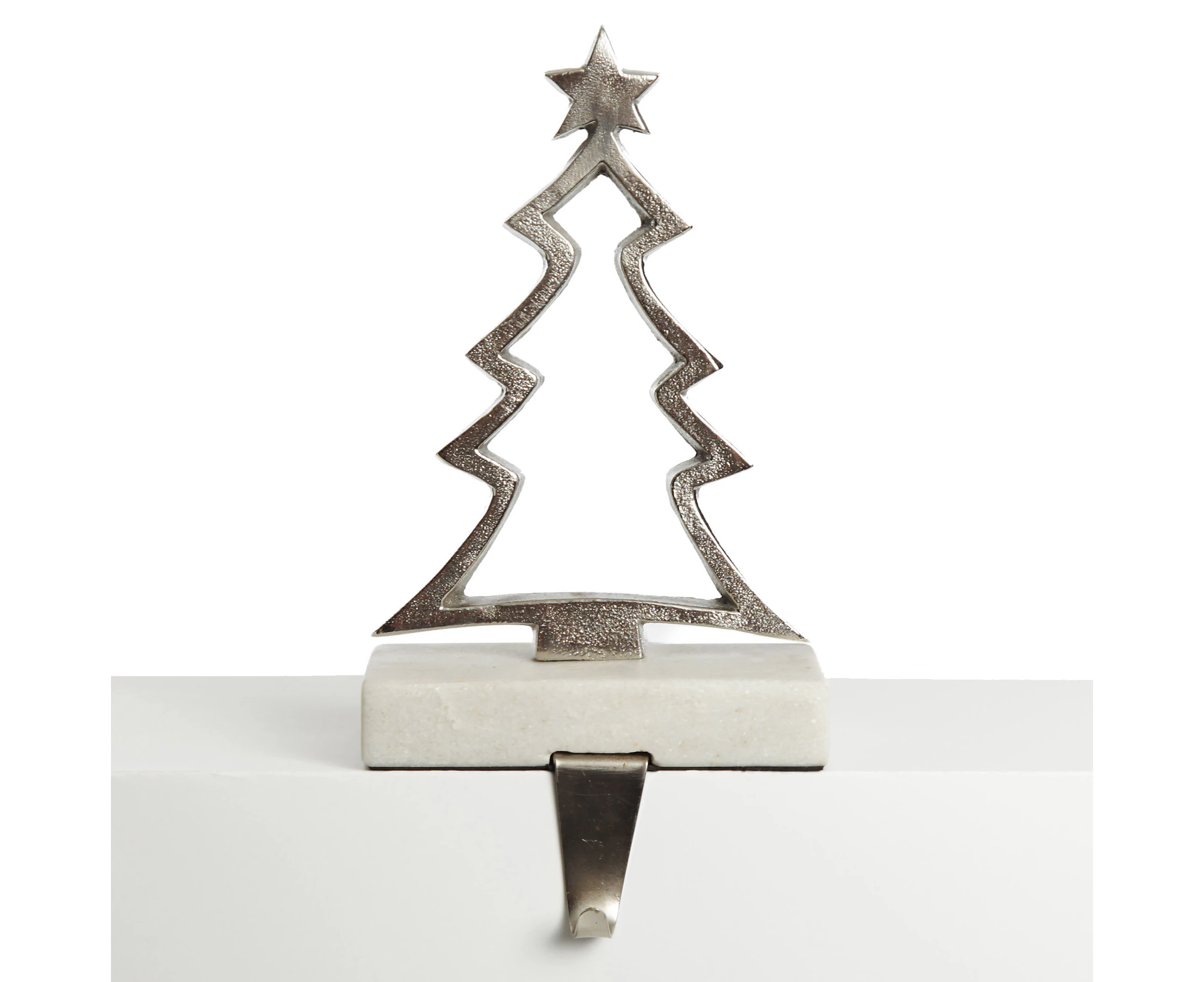 Hollow Raw Silver Tree Christmas Stocking Hanger with Quartz Base