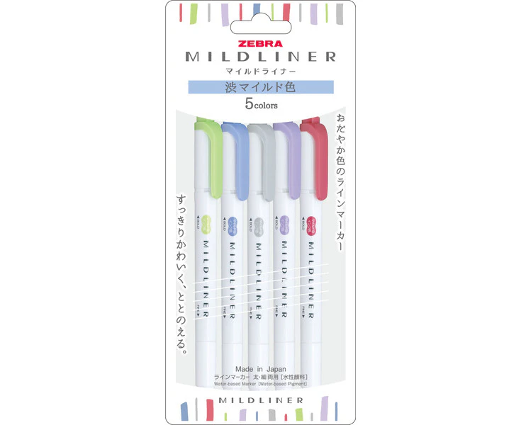 Zebra Mildliner Cool and Refined colour set (5/pk) WKT7-5NC-N (New Package)