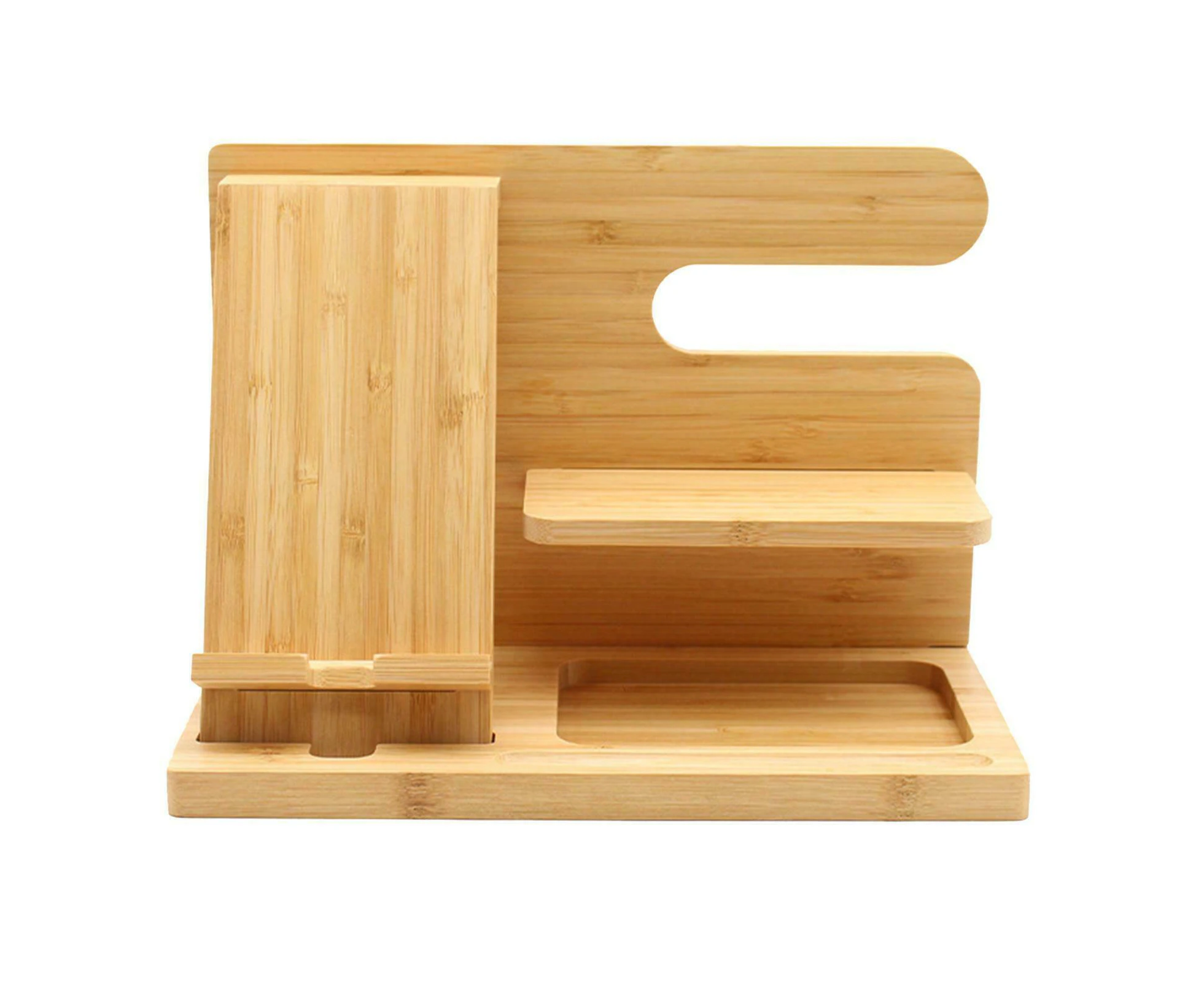 Solid Bamboo Phone Docking Station Gadgets Key Holder Wallet Stand Organizer