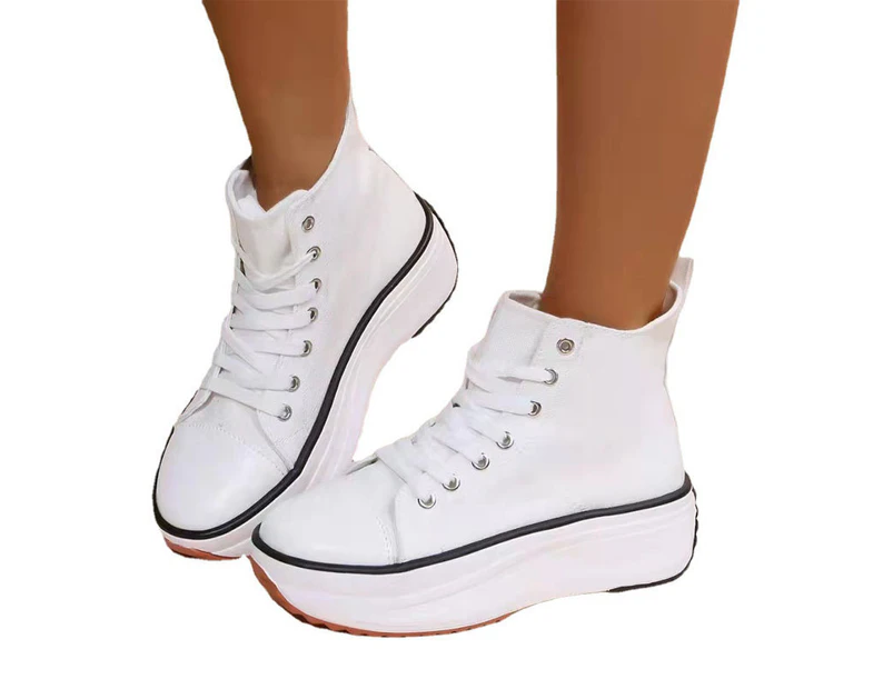 Lookbook Womens High Top Canvas Sneaker Memory Foam Sneakers-White