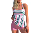 sunwoif Women's Striped Tankini Set Boy Shorts Swimwear Swimsuit Beach Swimming Costume - Pink