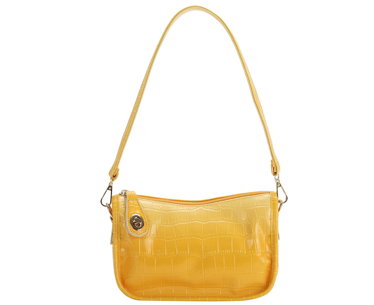 Fashion Women Alligator Pattern PU Leather Gradient Color Underarm Shoulder Bag Vintage Ladies Small Handbag (yellow)