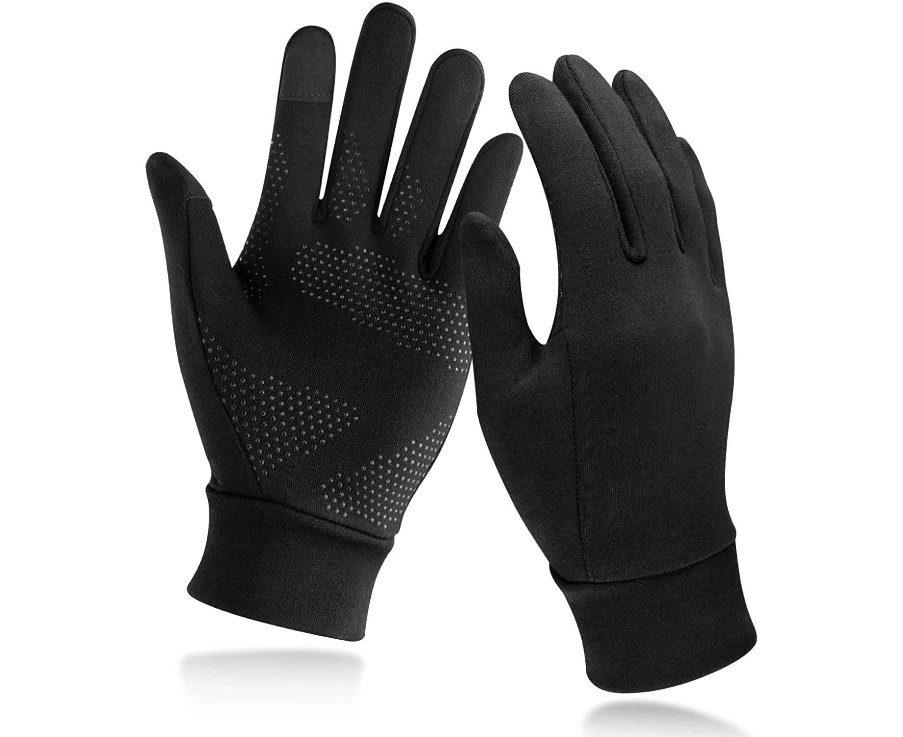 Lightweight Running Gloves, Touch Screen Anti-Slip Warm Gloves Liners for Cycling Biking Sporting Driving for Men Women, Black - L