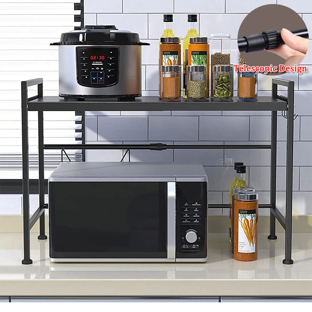 BJWD Oven Microwave Shelf Kitchen Organiser Storage Rack Holder Adjustable Stand Home-H Style