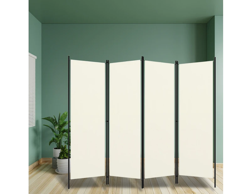 Room Divider Cream Freestanding Dressing Privacy Screen Partition 4 Panel Fabric