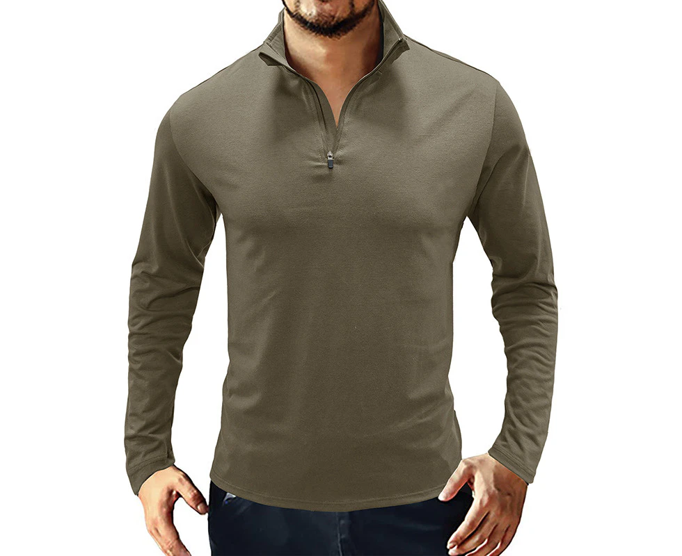 WeMeir Men's Polo Shirt Slim Fit Knitted Pullover Mock Neck Winter Henley Shirts Thermal Undershirt-Green