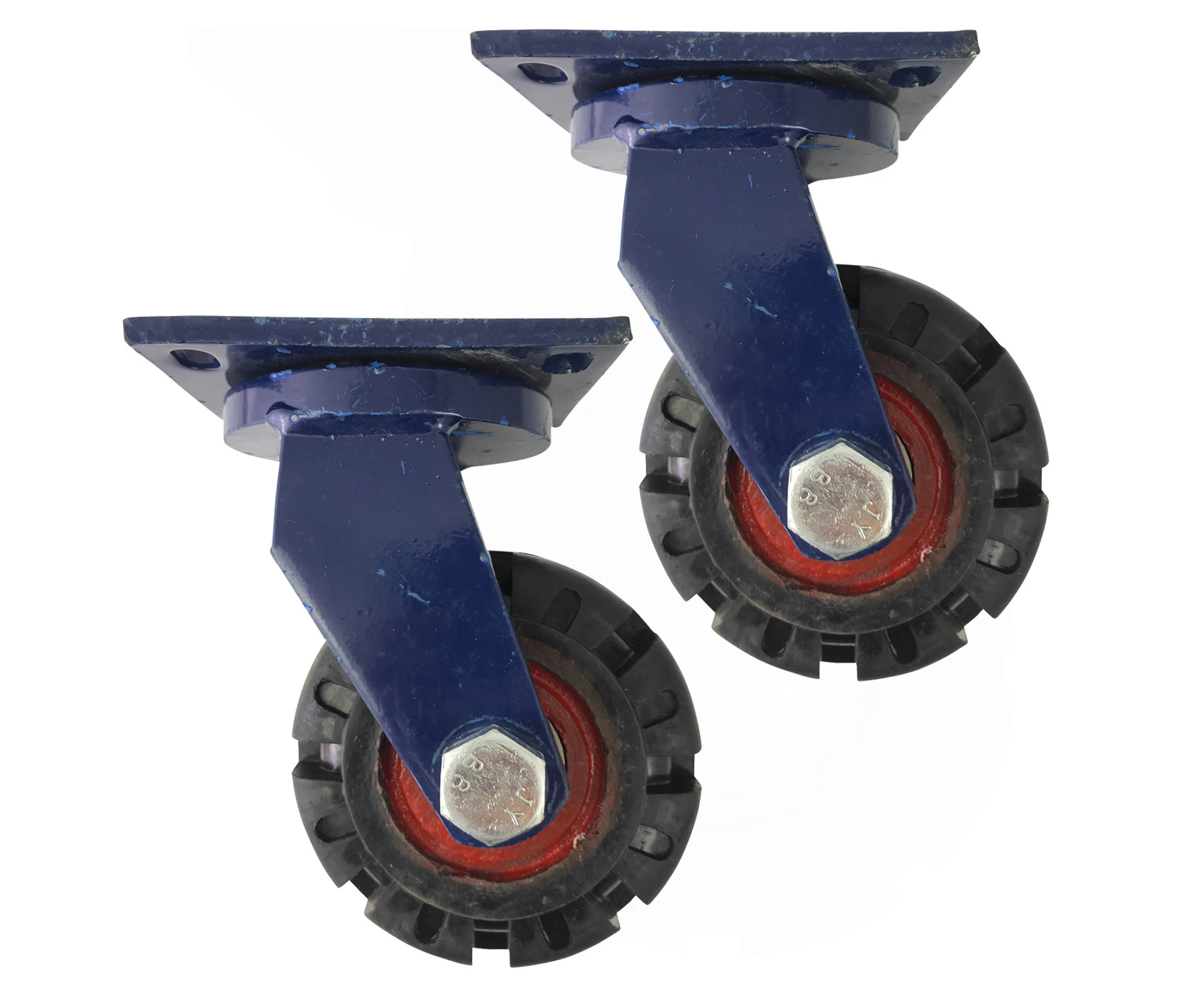 riin 2pcs 6inch Super Heavy Duty Caster Wheel Industrial Castor Solid Ribbed Tread Tyre Swivel without Brake/Lock for Flat or Rough Terrain 900kg ea