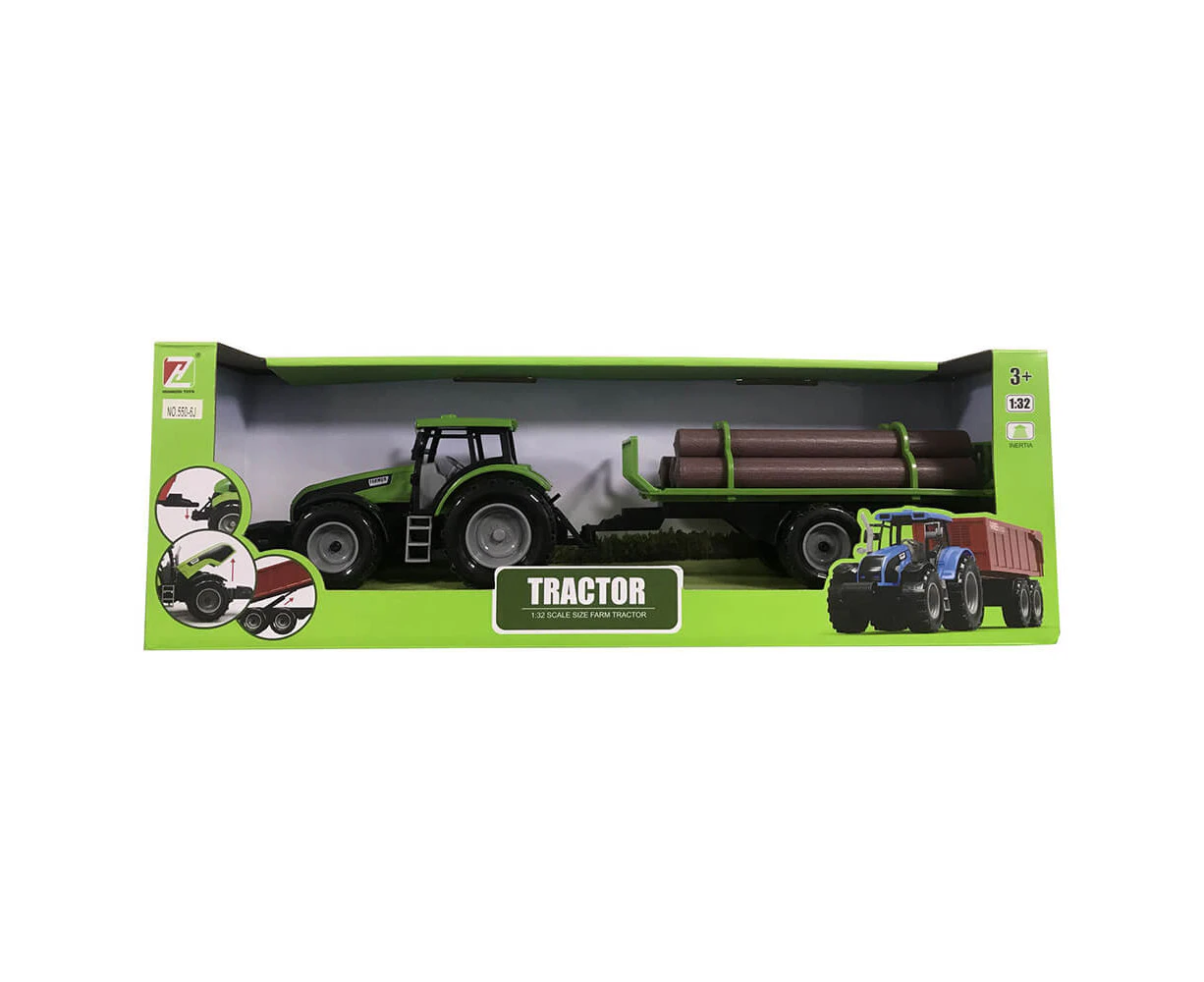 Friction Farm Toy Tractor with Trailer