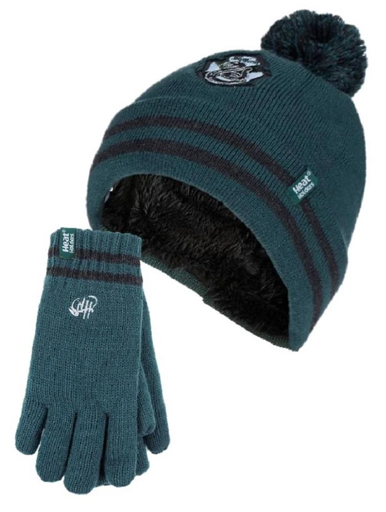 HEAT HOLDERS Warm Winter Licensed Harry Potter Fleece lined Thermal Hat & Glove Set-Kids 7-10 years - Slytherin